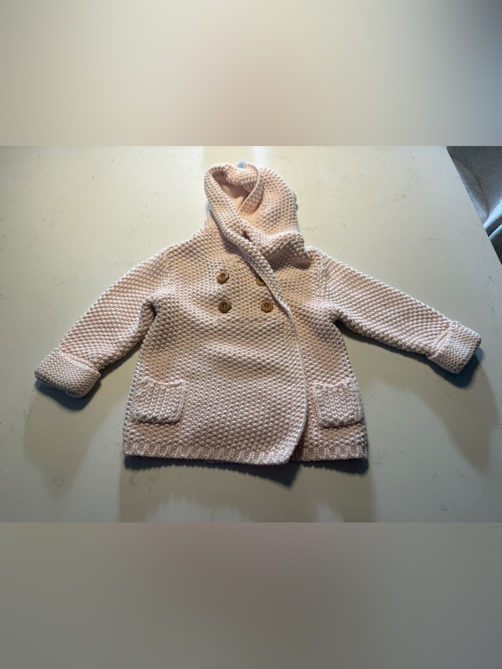 Beba Bean Knit Hoodie Pink Baby 6-12 Months